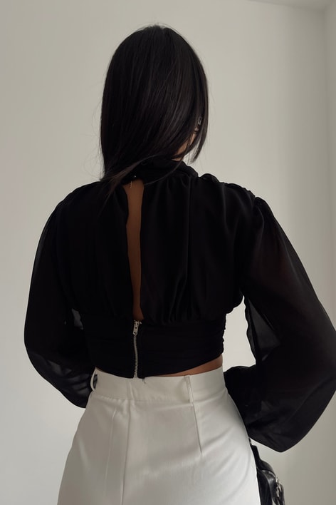 Vintage Luxury Tül Bluz Siyah