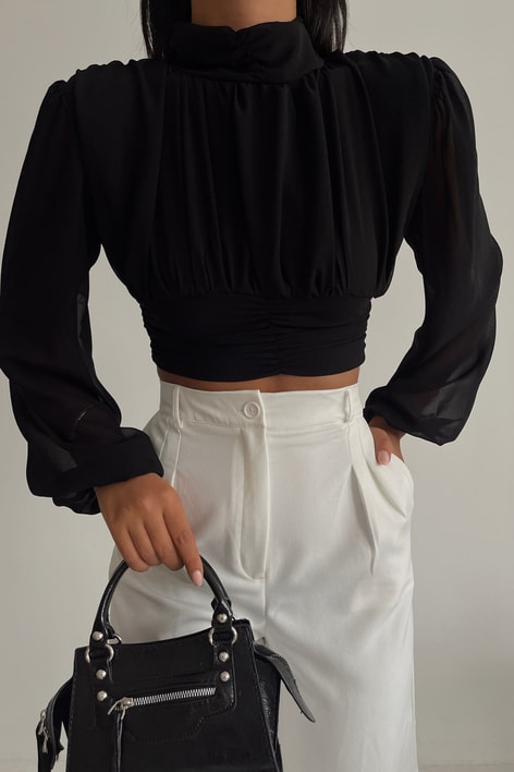 Vintage Luxury Tül Bluz Siyah