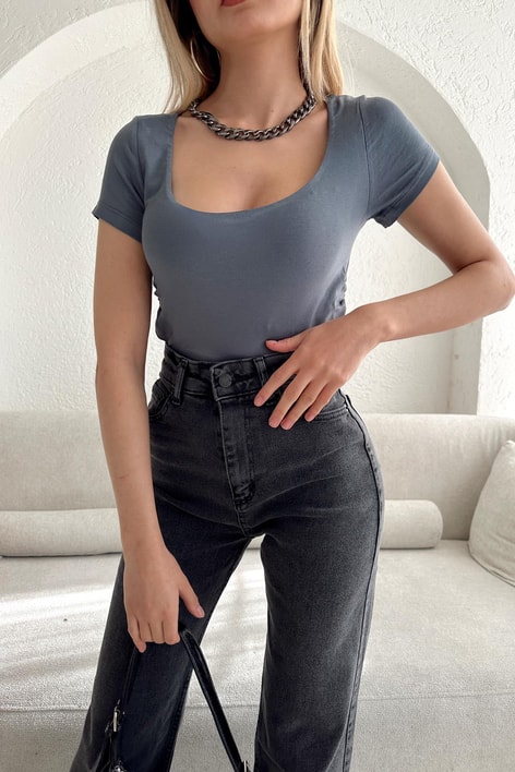 Yan Büzgülü Bluz Antrasit