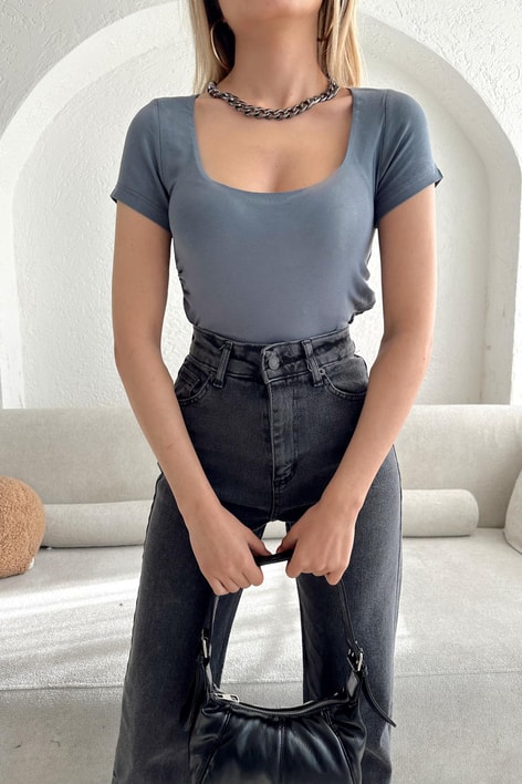 Yan Büzgülü Bluz Antrasit