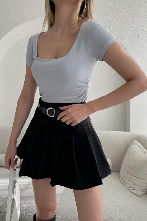 Yan Büzgülü Bluz Gri