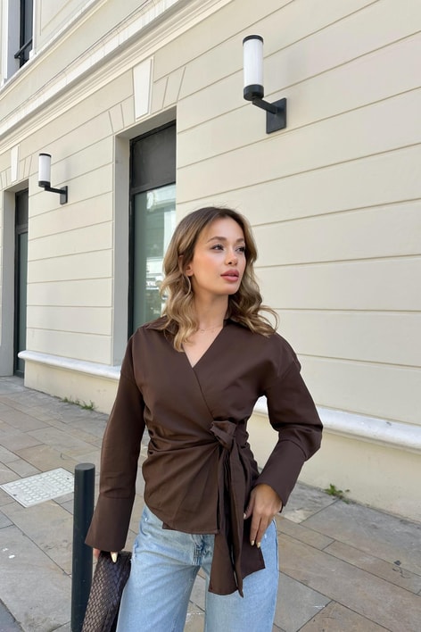 Yandan Bağlamalı Bluz Kahve