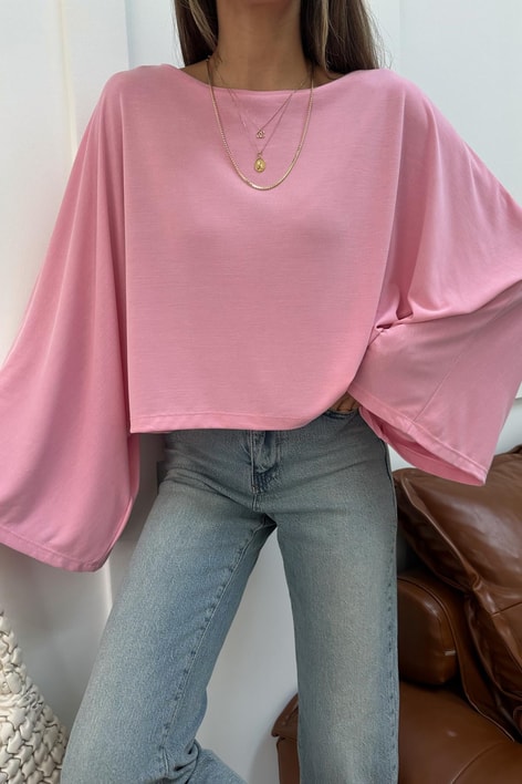 Yarasa Kol Modal Bluz Pembe