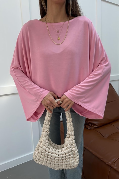 Yarasa Kol Modal Bluz Pembe