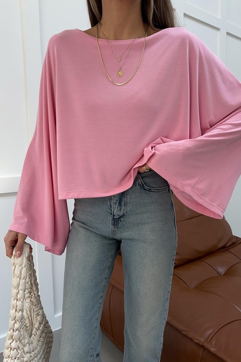 Yarasa Kol Modal Bluz Pembe