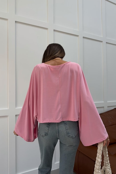 Yarasa Kol Modal Bluz Pembe