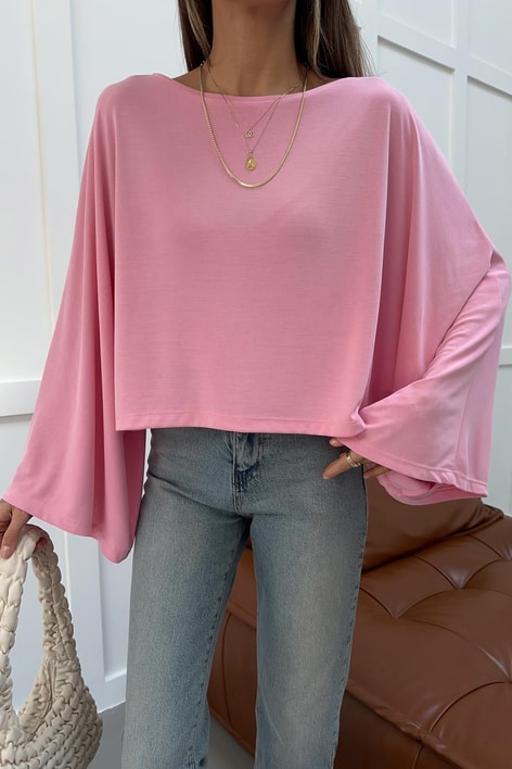 Yarasa Kol Modal Bluz Pembe