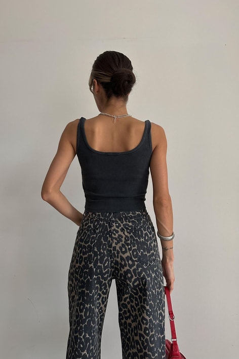 Yıkamalı Fitilli Crop Gri