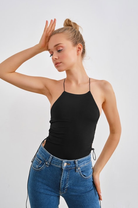 Çapraz İp Askılı Lilith Bodysuit Siyah