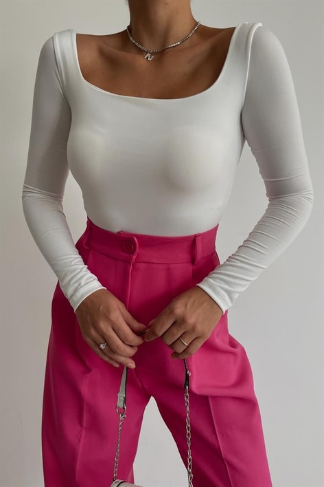 Kare Yaka Basic Bodysuit Beyaz
