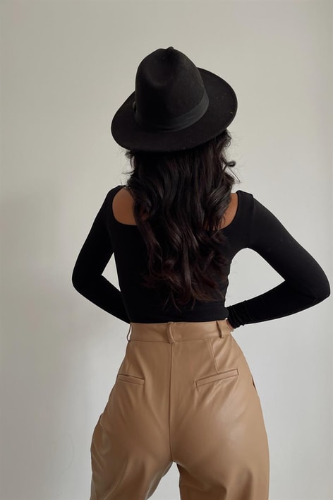 Kare Yaka Basic Bodysuit Siyah