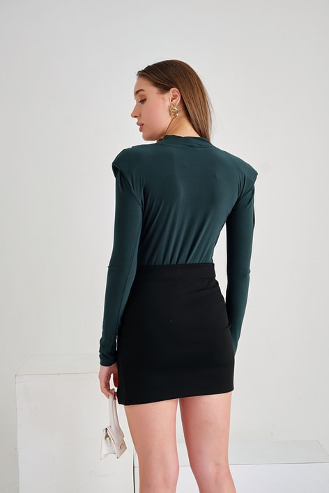Kruvaze Vatkalı Bodysuit Petrol Yeşili