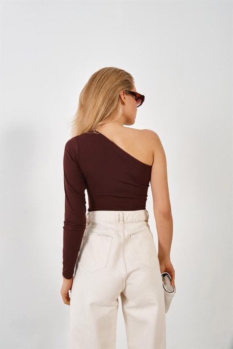 Tek Omuz Sandy Bodysuit Acı Kahve