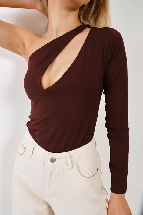 Tek Omuz Sandy Bodysuit Acı Kahve
