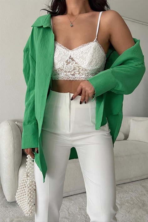 Dantelli Rose Büstiyer Beyaz