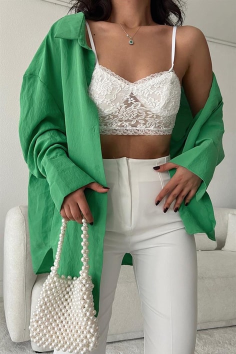 Dantelli Rose Büstiyer Beyaz