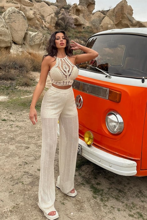 Hasır Örme Baretli  Büstiyer Bej