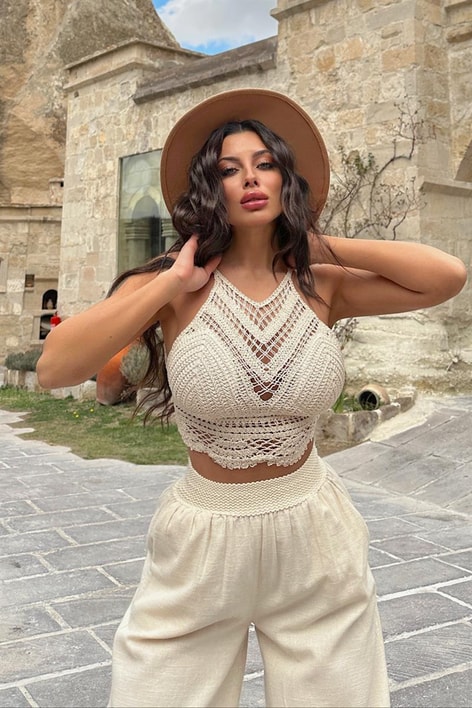 Hasır Örme Naturel Büstiyer Bej