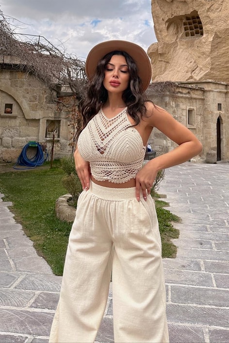 Hasır Örme Naturel Büstiyer Bej