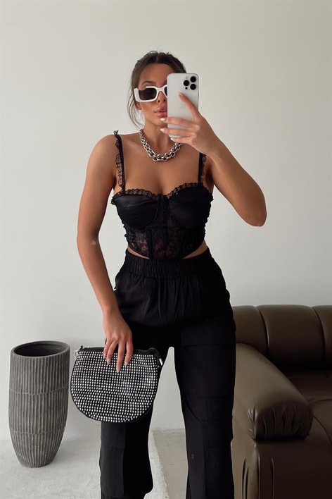 Transparan Dantel Büstiyer Siyah