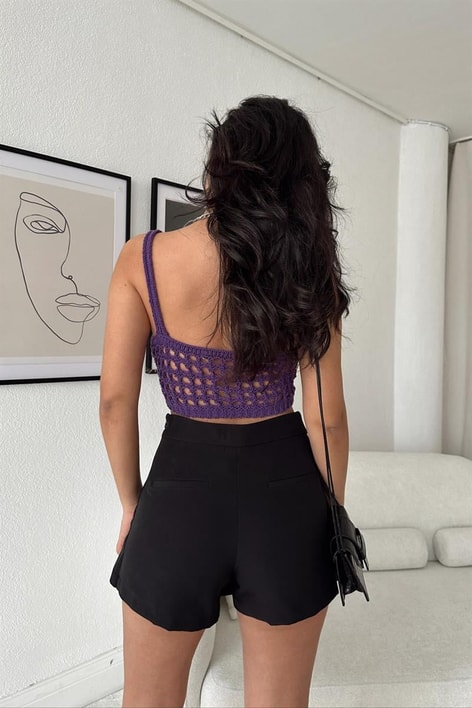 Triko Delikli Büstiyer Mor