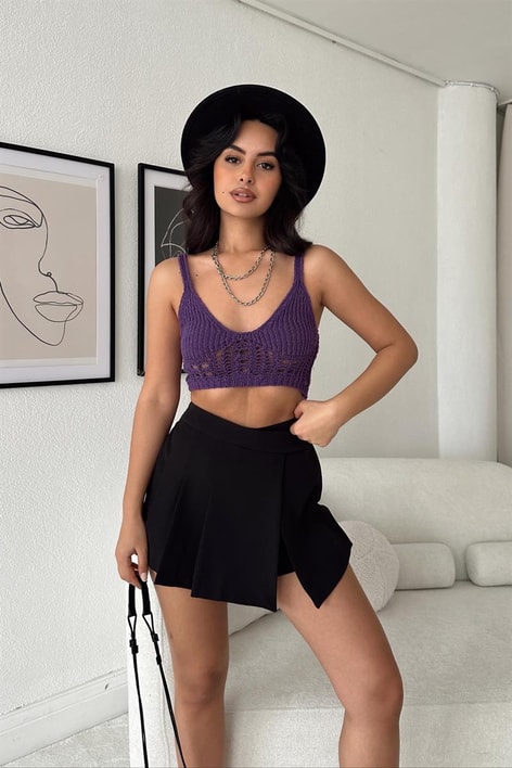 Triko Delikli Büstiyer Mor