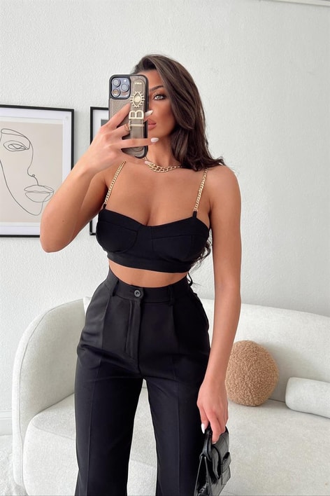 Zincir Askılı Olena Büstiyer Siyah