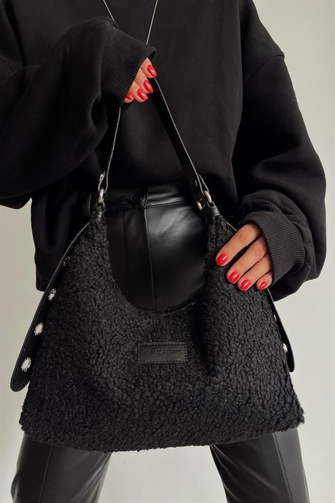 Tüylü Kol Çantası Siyah