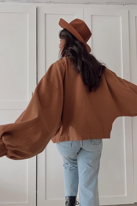 Balon Kol Çıtçıtlı Ceket Acı Kahve