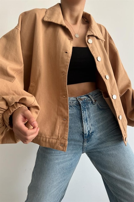 Balon Kol Çıtçıtlı Ceket Camel