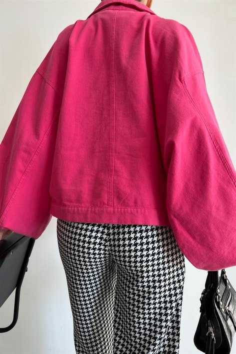 Balon Kol Çıtçıtlı Ceket Fuşya