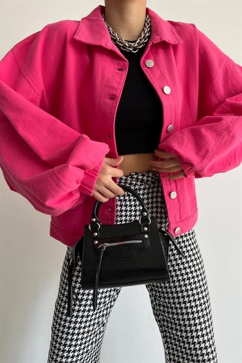 Balon Kol Çıtçıtlı Ceket Fuşya