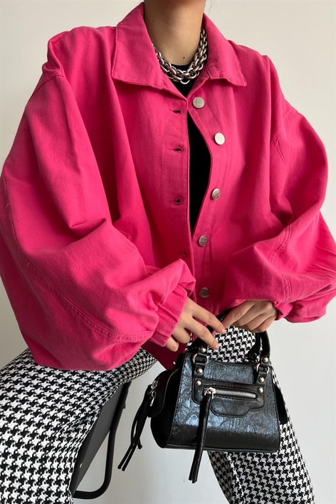 Balon Kol Çıtçıtlı Ceket Fuşya