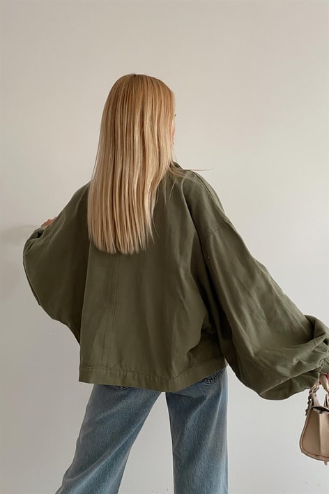 Balon Kol Çıtçıtlı Ceket Haki