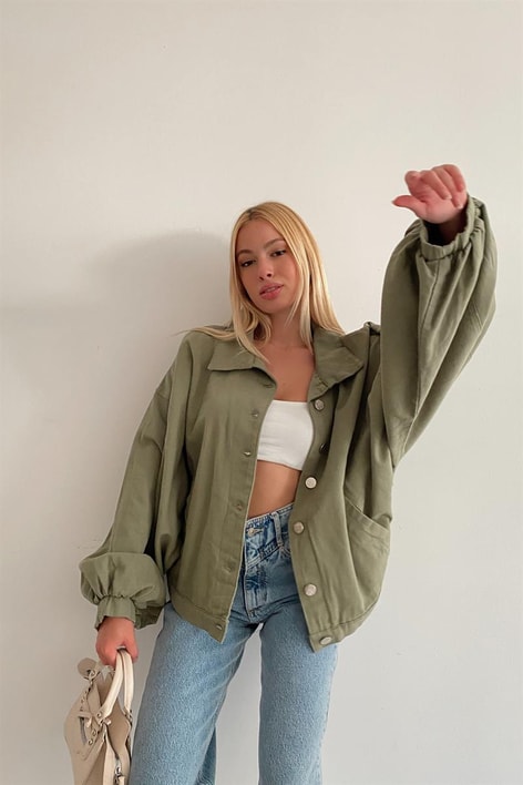 Balon Kol Çıtçıtlı Ceket Haki