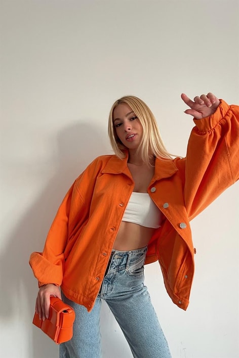 Balon Kol Çıtçıtlı Ceket Oranj