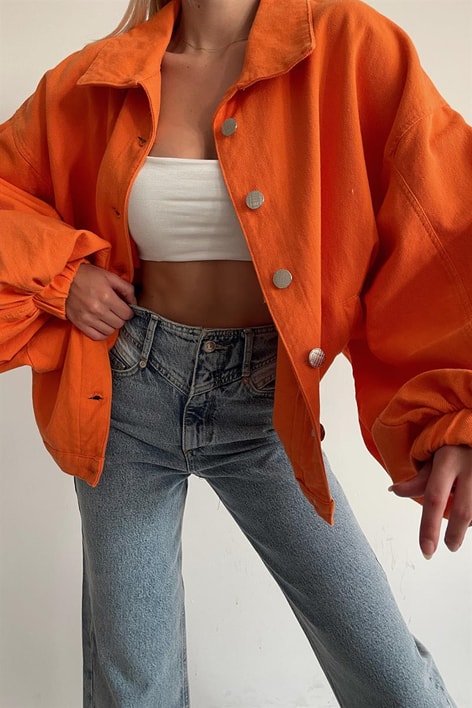 Balon Kol Çıtçıtlı Ceket Oranj