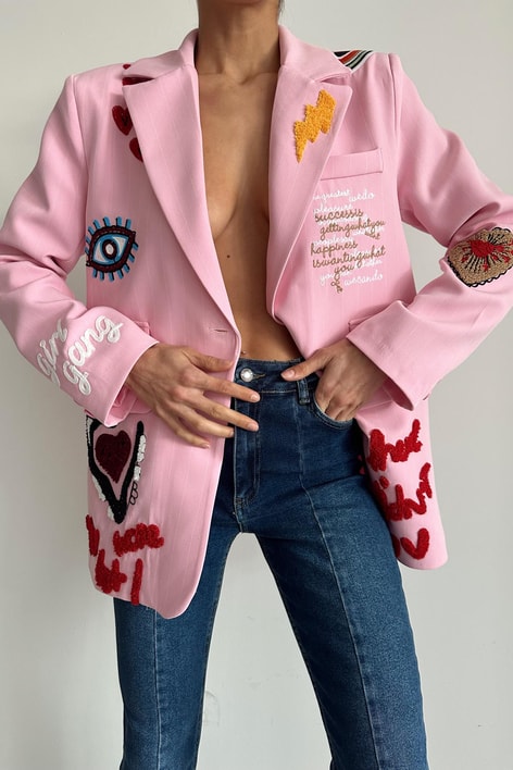 Barbies Nakış Detay Tasarım Ceket Pembe