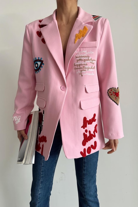 Barbies Nakış Detay Tasarım Ceket Pembe