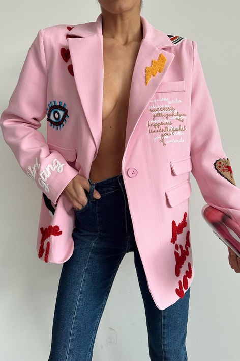 Barbies Nakış Detay Tasarım Ceket Pembe