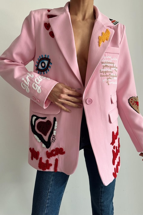 Barbies Nakış Detay Tasarım Ceket Pembe