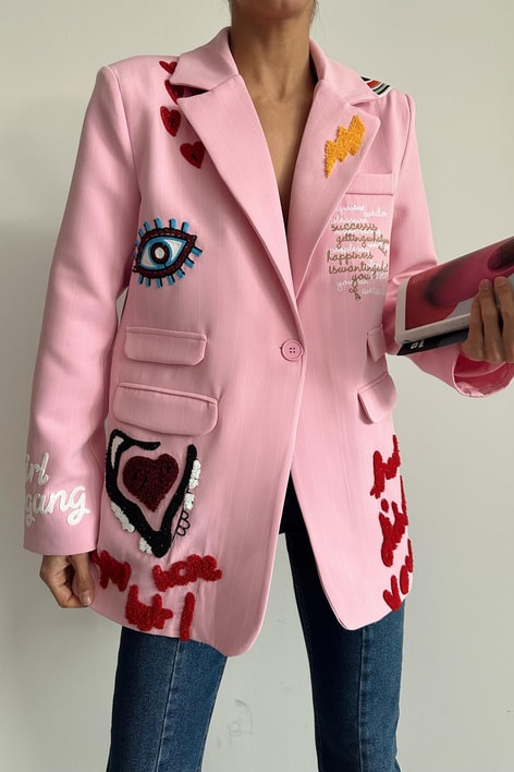 Barbies Nakış Detay Tasarım Ceket Pembe