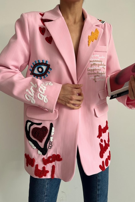 Barbies Nakış Detay Tasarım Ceket Pembe