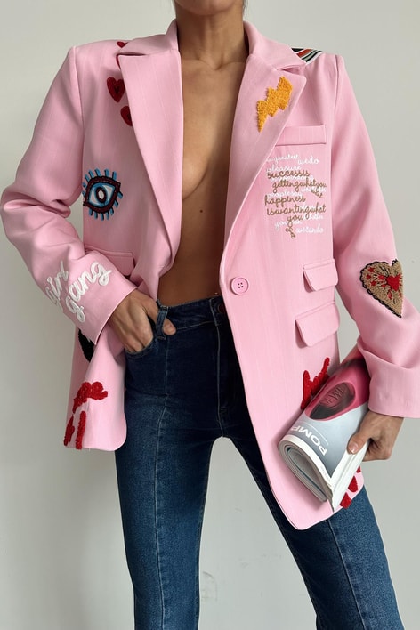 Barbies Nakış Detay Tasarım Ceket Pembe