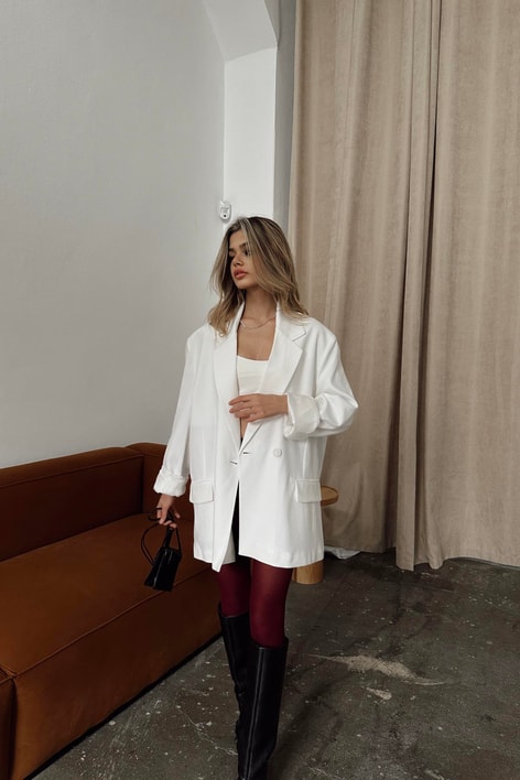 Basic Oversizer Blazer Ceket Beyaz