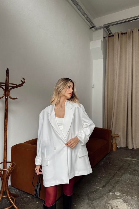 Basic Oversizer Blazer Ceket Beyaz