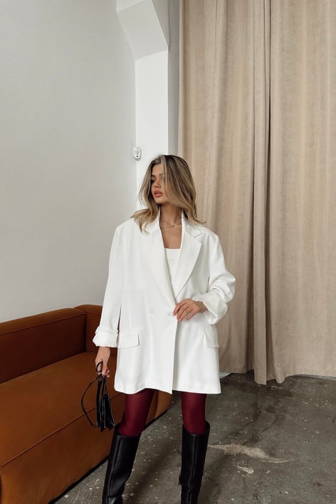 Basic Oversizer Blazer Ceket Beyaz