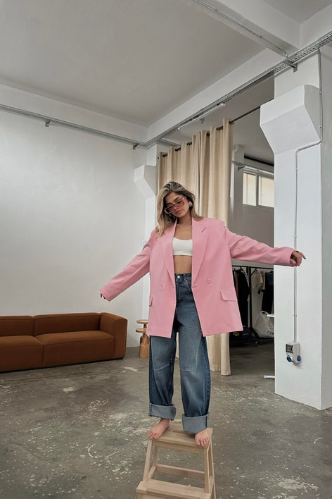 Basic Oversizer Blazer Ceket Pembe
