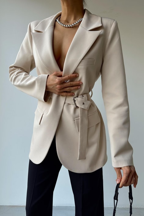Bel Kemerli Blazer Ceket Bej