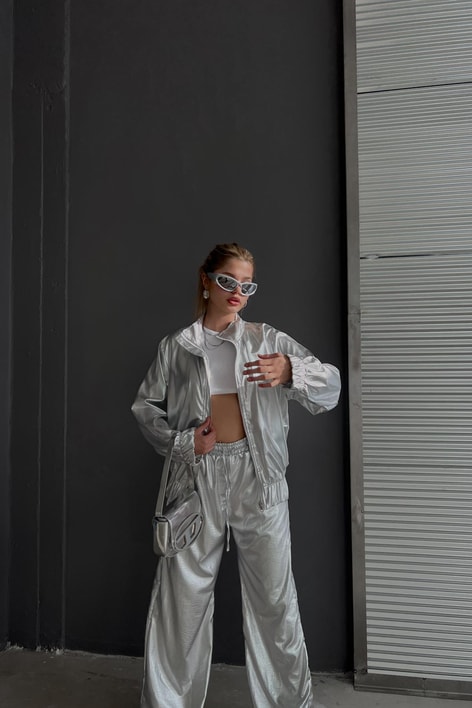 Beli Lastikli Metalik Bomber Gümüş